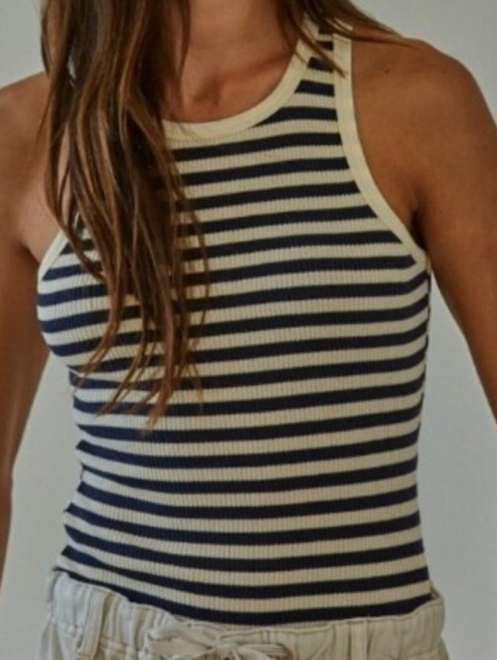 By Together Tilly Striped Cream/Navy Tank Top